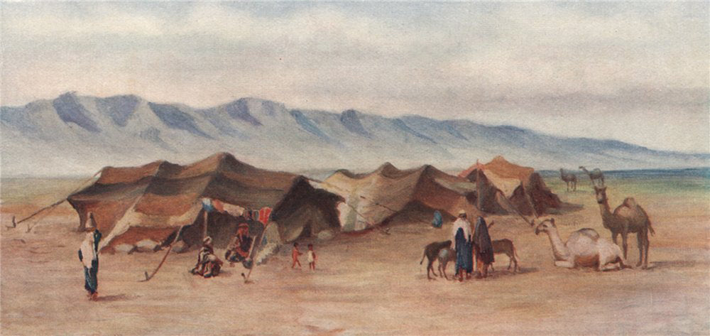 'Arab encampment between Homs and Palmyra' by Margaret Thomas. Syria 1908